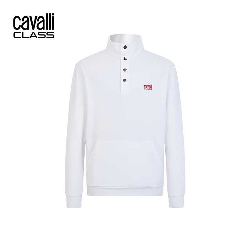 CAVALLI CLASS 2024春装新款时尚休闲卫衣logo图案立领套头上衣男式针织衫 白色 50