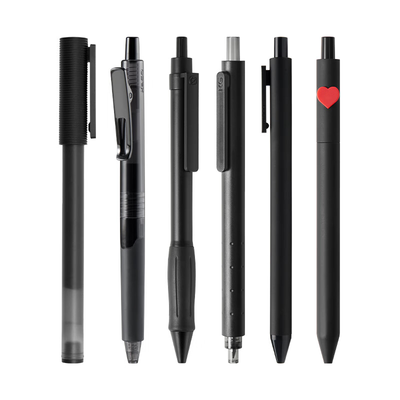 KACO 不错中性笔套装0.5黑芯7支装 书源菁点凯宝珍宝得宝K7爱心字母笔组合学生考试刷题笔记文具 不错炫黑【6支】