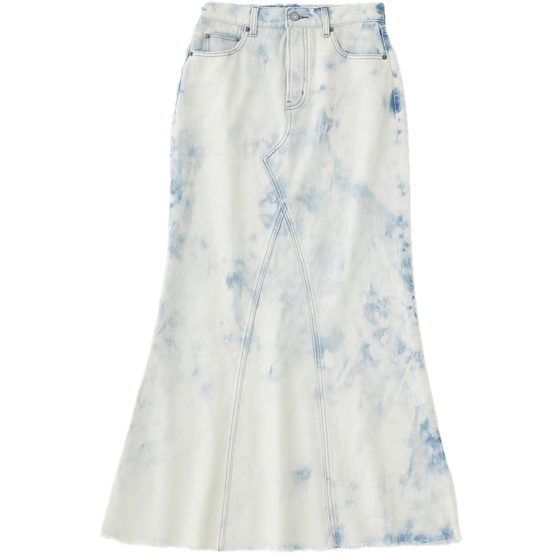 moussy 夏季新品氣質(zhì)扎染魚尾牛仔裙流蘇半身裙010HS711-0430 115花紋藍色 S