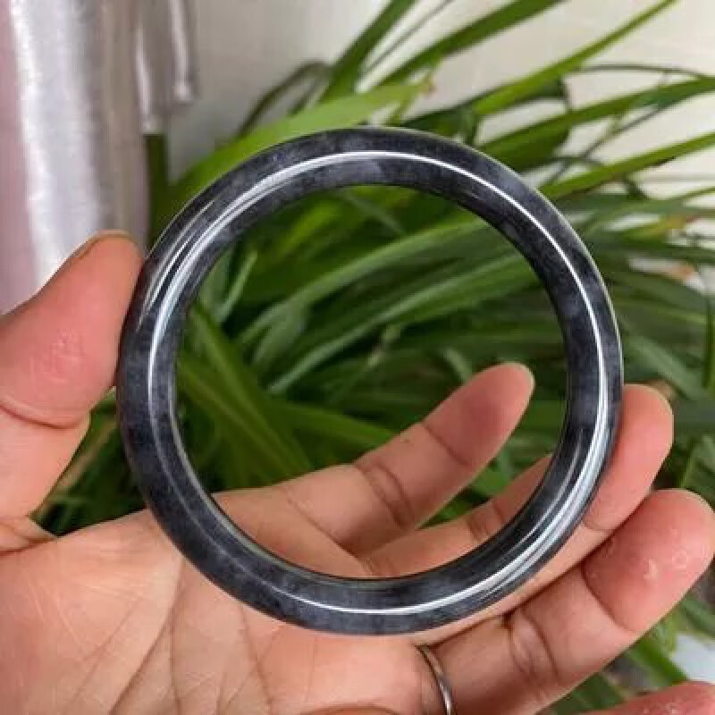 可颖冰乌鸡手镯翡翠55圈冰种乌鸡细圆条女生007尺寸55.8*8.2*7.