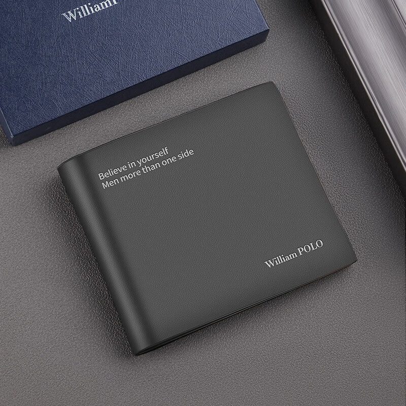 williampolo英皇保罗时尚薄横款男士钱包man小巧牛皮英文经典词句驾照