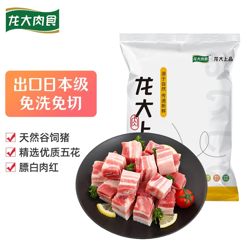 龙大肉食国产猪五花肉块500g 冷冻带皮五花肉猪五花烤肉原料出口日本级猪肉生鲜 虎窝购