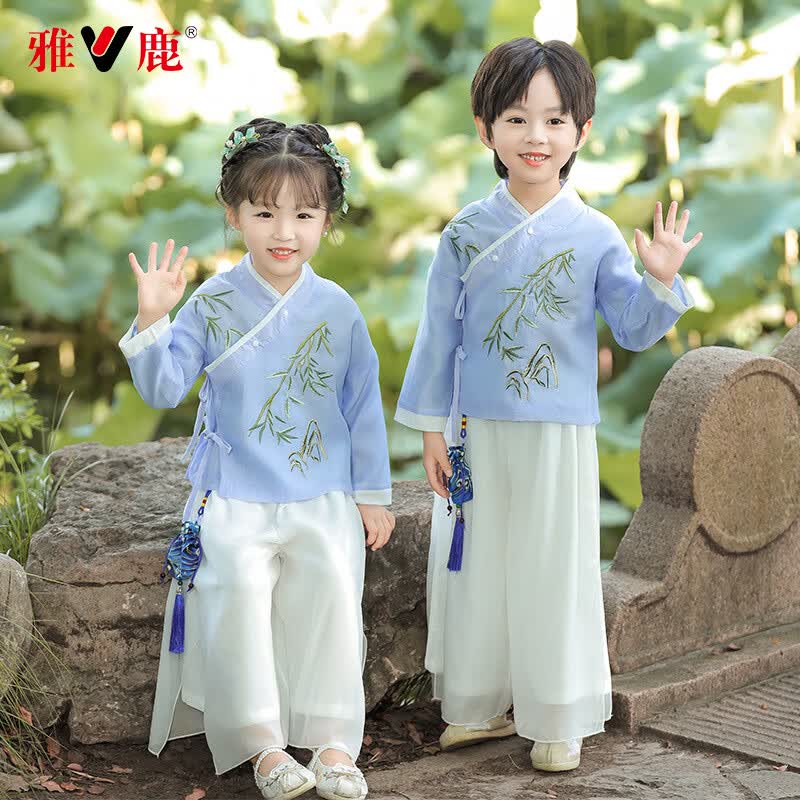 雅鹿儿童汉服套装秋季小童男女宝宝中国风古装演出服YL-YX7蓝色110怎么看?