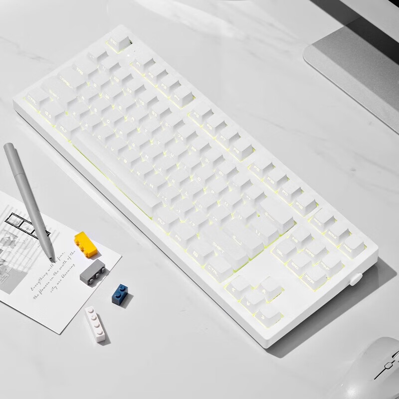 腹灵MK870微尘侧刻机械键盘87键蓝牙无线三模成品游戏办公客制化套件 【三模】白色面+纯白侧刻键帽 凯华BOX红轴V2【手感顺滑】