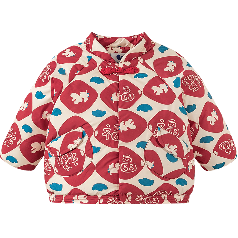 迷你巴拉冬季新款男女童新春棉服寶寶紅色外套防水國風(fēng)