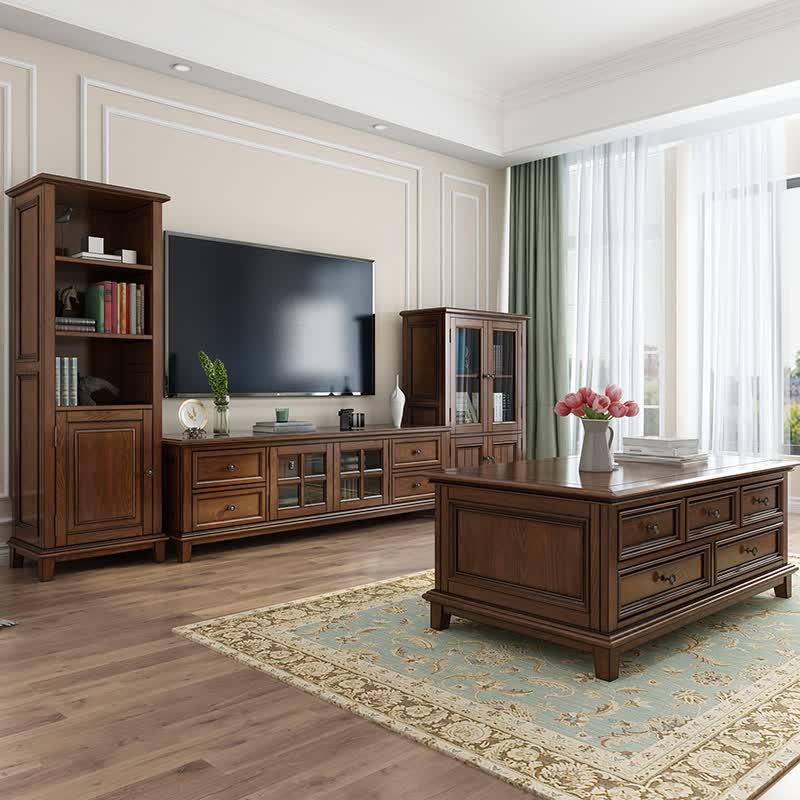 美式电视柜简约乡村储物茶几组 合客厅做旧复古小户型家具 1.