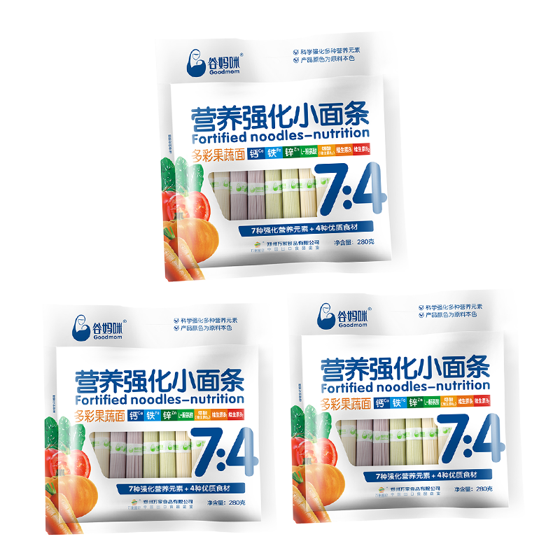 谷媽咪（goodmom）多彩果蔬面280g*3袋營(yíng)養(yǎng)強(qiáng)化兒童面條南瓜菠菜胡蘿卜番茄寶寶面條