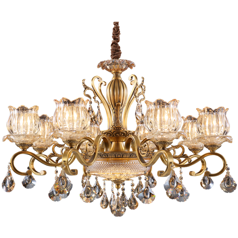 澳米全銅歐式水晶吊燈美式客廳銅燈臥室餐廳銅燈歐式復(fù)古吊燈全銅吊燈 15頭