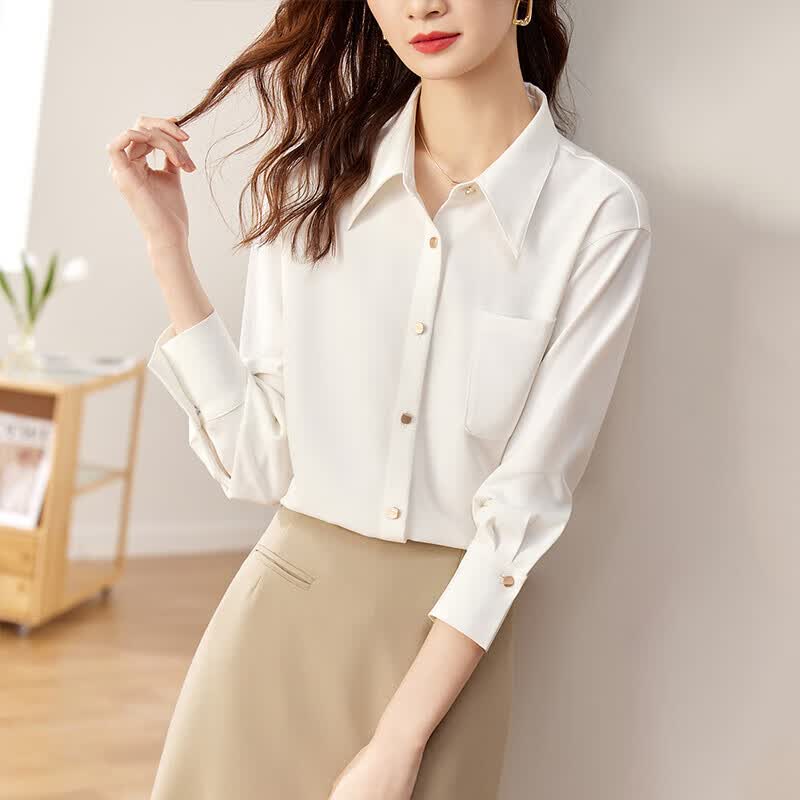 尚都比拉白衬衫女2023春秋职业休闲衬衣通勤百搭长袖女装上衣 白色 L 属于什么档次？