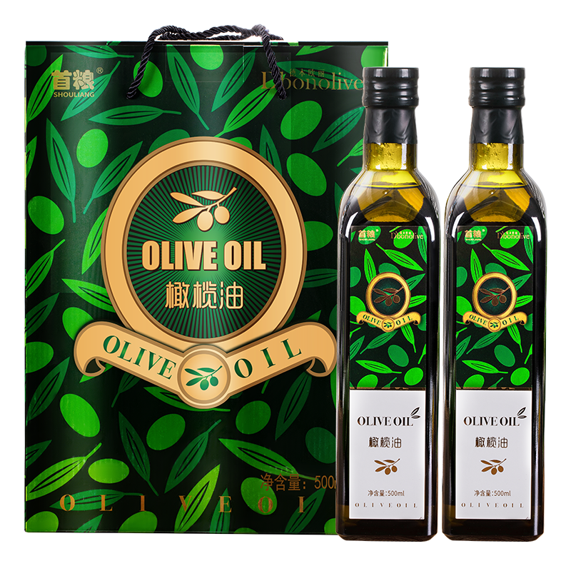 首粮100%特级初榨橄榄油礼盒500ml*2瓶食用油  节日礼品