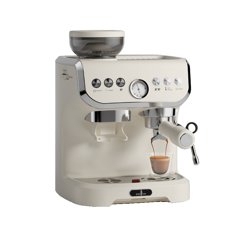 雪特朗（STELANG）研磨一体咖啡机意式半自动家用好物咖啡机磨豆机奶泡机 可视压力表AC-517EC 米白色【压力显示】