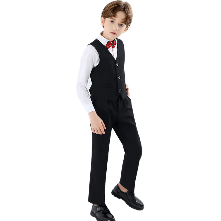 衣諾坊兒童西服馬甲套裝男童西裝禮服演出服 黑色馬甲套裝 130CM