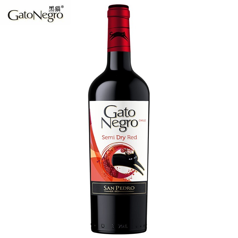 GatoNegro黑猫半甜红葡萄酒 智利原瓶原装进口红酒750ml 单支装