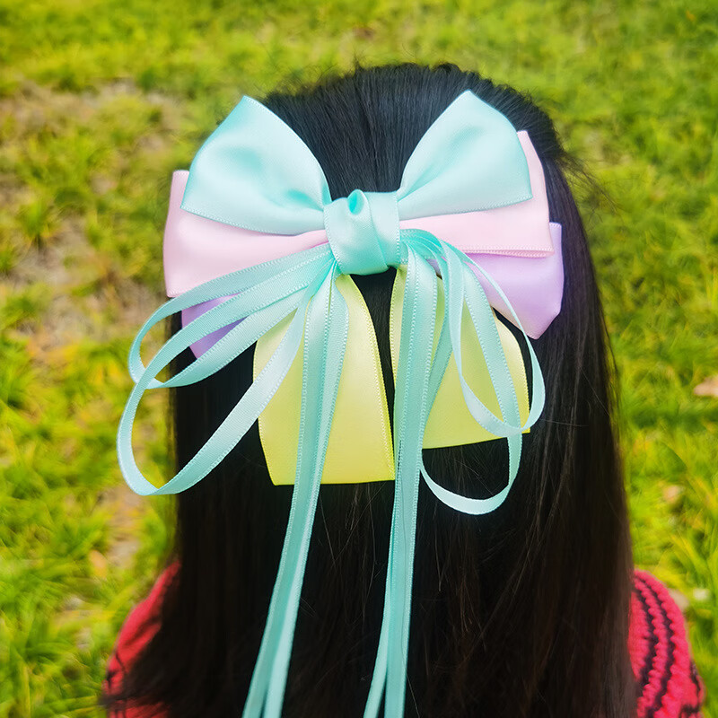 儿童发夹女童可爱白雪公主流苏织带蝴蝶结飘带发夹子 春天绿丝带款