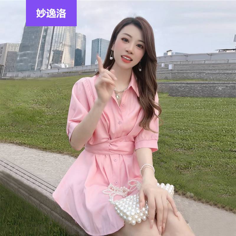 妙逸洛 韩国纯色衬衫裙 休闲1短1裤两件1套夏天设计感收腰显瘦法式