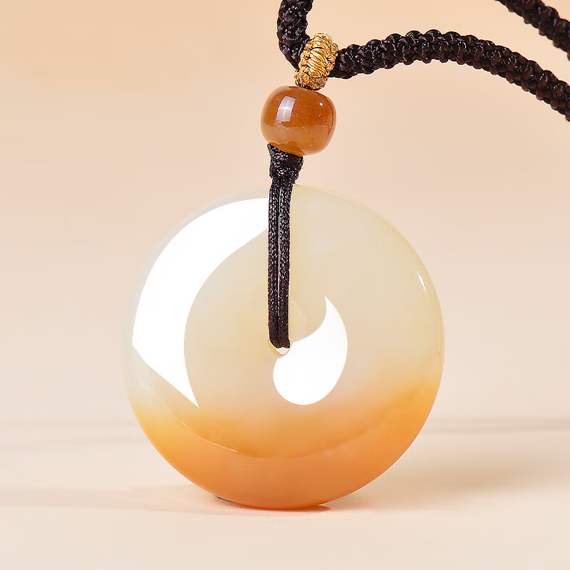 美雅福玉吊墜玉平安扣吊墜男糖白玉石俏色平安扣玉扣掛件情侶女玉墜玉器 尺寸：30mm