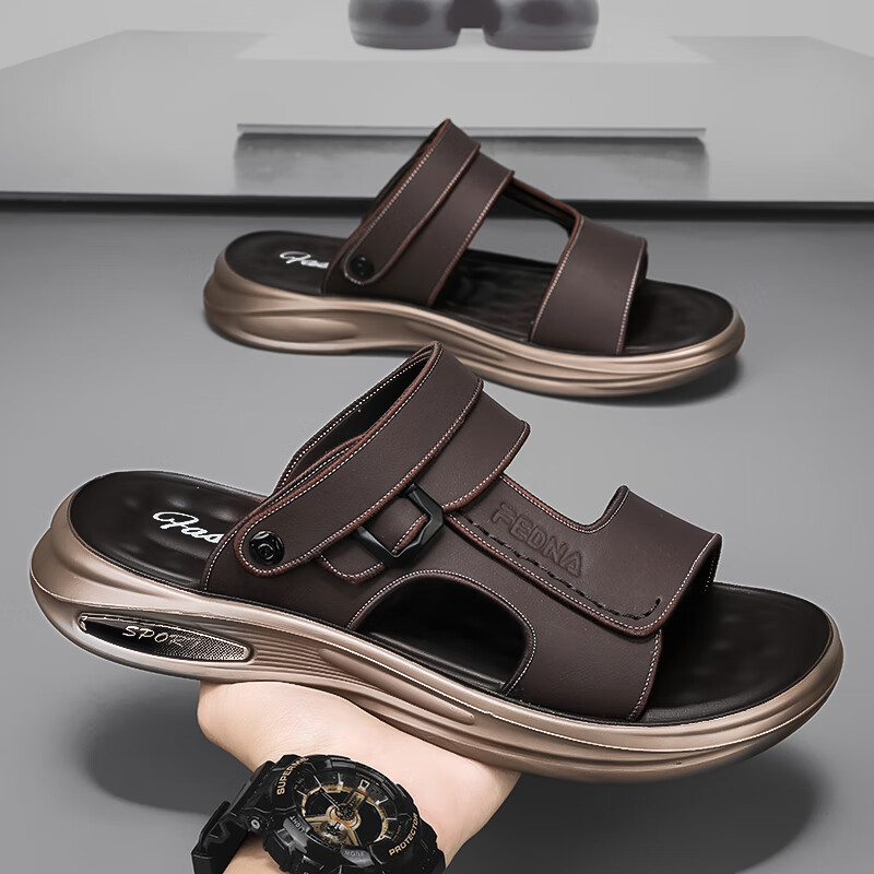 为颂中老年男士夏天穿的皮凉鞋男款夏季外穿真1皮防滑运动涉水爸爸上