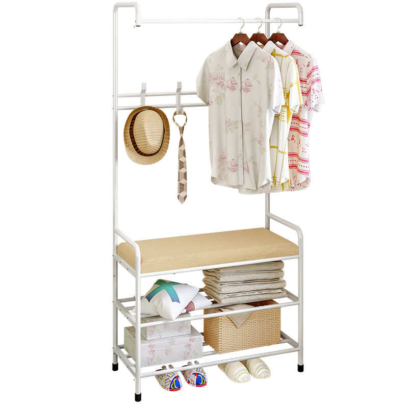 亚思特衣帽架落地卧室挂衣架简易衣服架子家用经济型衣架置物架鞋架 白色