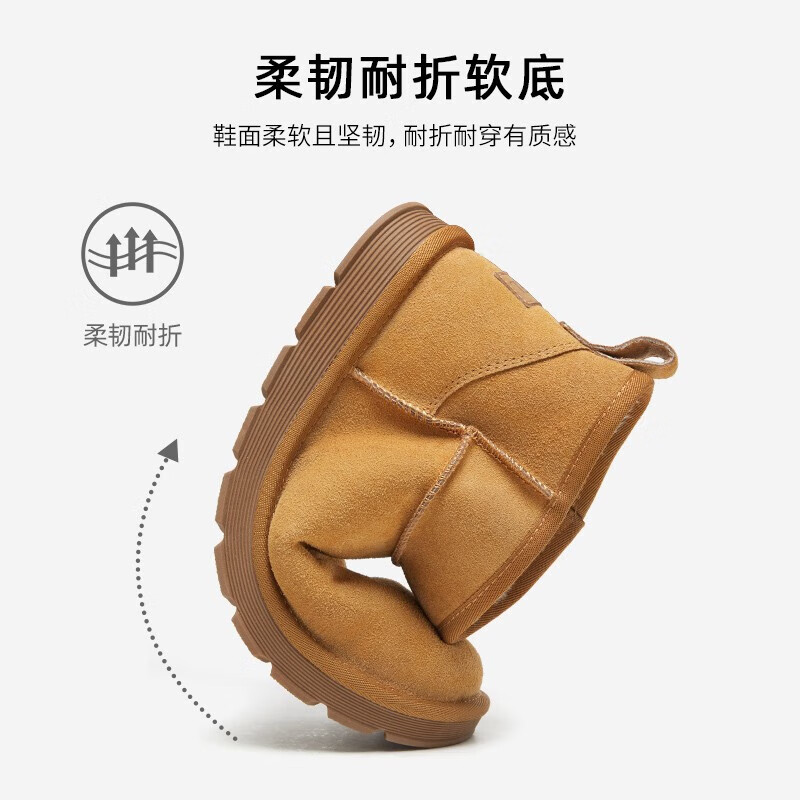 骆驼(CAMEL)冬季新款加绒保暖加厚复古耐折反绒面防寒雪地靴男 G13W223109 黄色 41 (255mm)