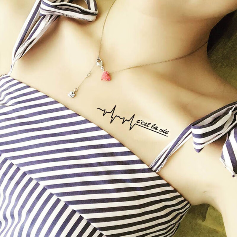 英文字母纹身贴防水男女情侣性感锁骨手臂心电图文身贴纸