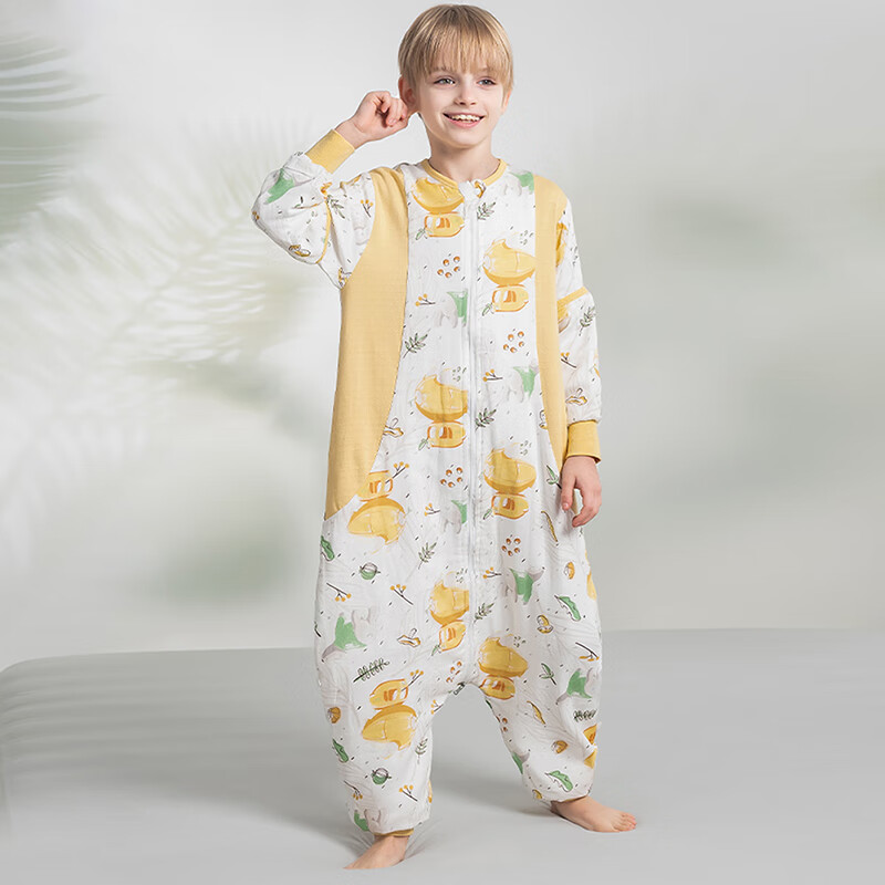 育爱儿童恒温分腿睡袋春秋夏天中大童可拆袖防踢宝宝婴儿家居服睡袋 熊猫【春夏款-前六后四】20-28℃ 衣长120码【适合115-135cm身高】