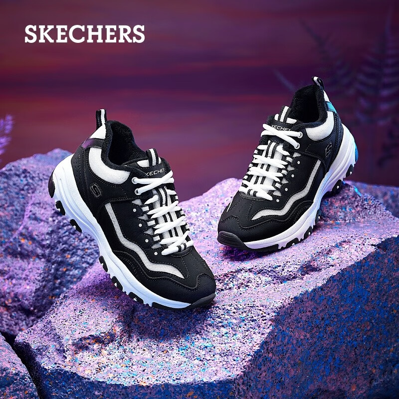 斯凯奇（Skechers）休闲鞋男女加绒保暖老爹鞋轻便复古运动鞋8730057 8730057-黑色/白色/BKW 38