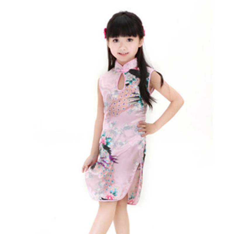 暖色鹿经典款 夏季女童旗袍儿童孔雀唐装演出服中国风