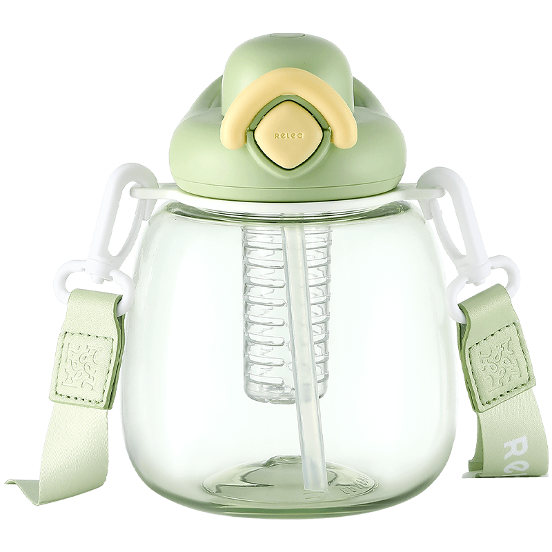 物生物（RELEA）大肚杯女水杯大容量高颜值塑料杯夏季运动儿童水壶学生吸管杯子 冷泡绿1000ml【tritan材质】