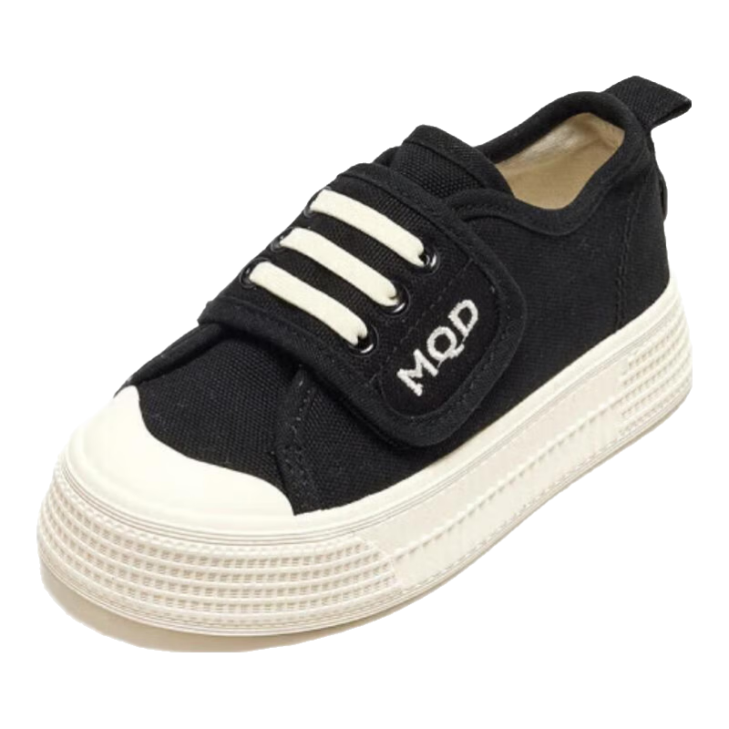 马骑顿马骑顿童鞋秋季儿童板鞋女童低帮休闲鞋耐磨帆布鞋男童 黑色 28码