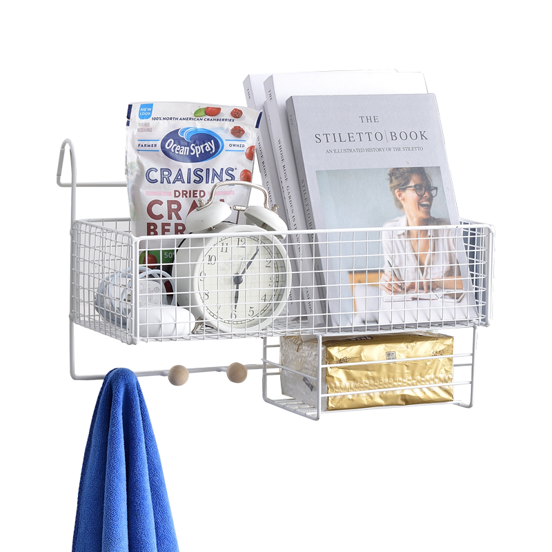 帅力 置物架 大学生宿舍床头收纳挂架寝室床边挂篮上下铺储物架 带抽纸盒壁挂整理篮子白SL8340