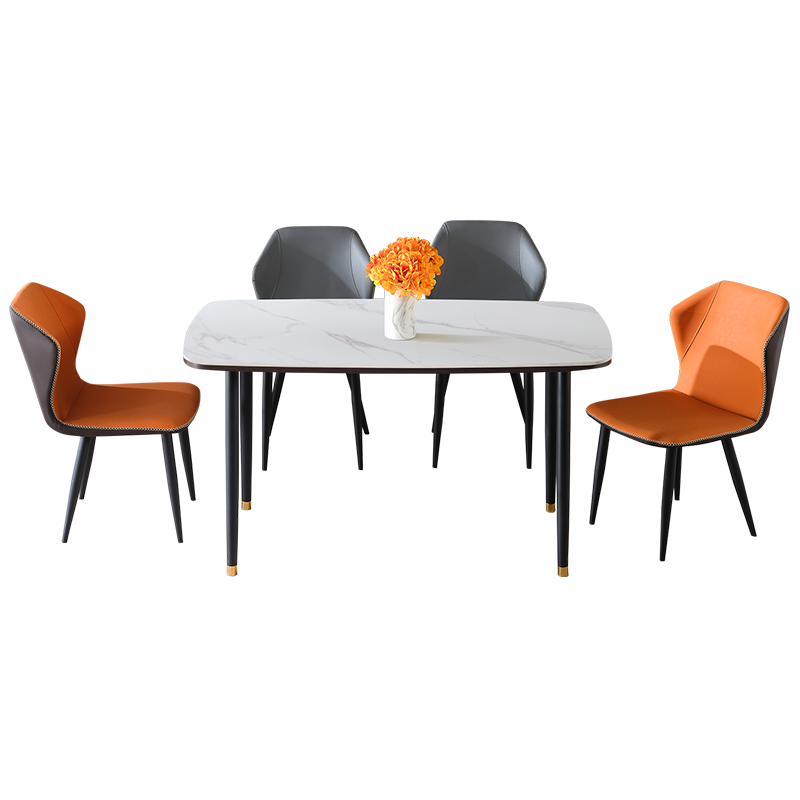 全友家居 可唯金岩板餐桌椅组合 意式轻奢金属框架饭桌家用 国民家居桌子  餐桌B+跑车椅(A桔色*2+B灰色*2)