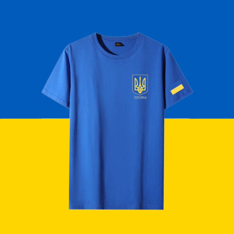 天颛乌|克兰t恤ukraine三叉戟标志短袖衫男女半袖夏大码 蓝色小图 s