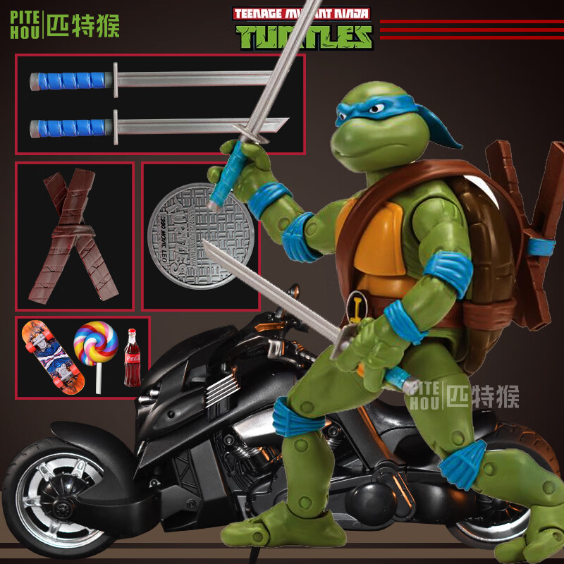 匹特猴NECA 忍者神龟 1990电影版 TMNT 限定版 7寸可动人偶手办摆件模型 【漫画版蓝色】摩托款