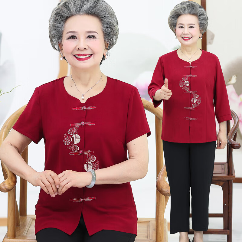 荣西图中老年人夏装女套装奶奶短袖衬衫60岁70妈妈太太老人衣服婆婆