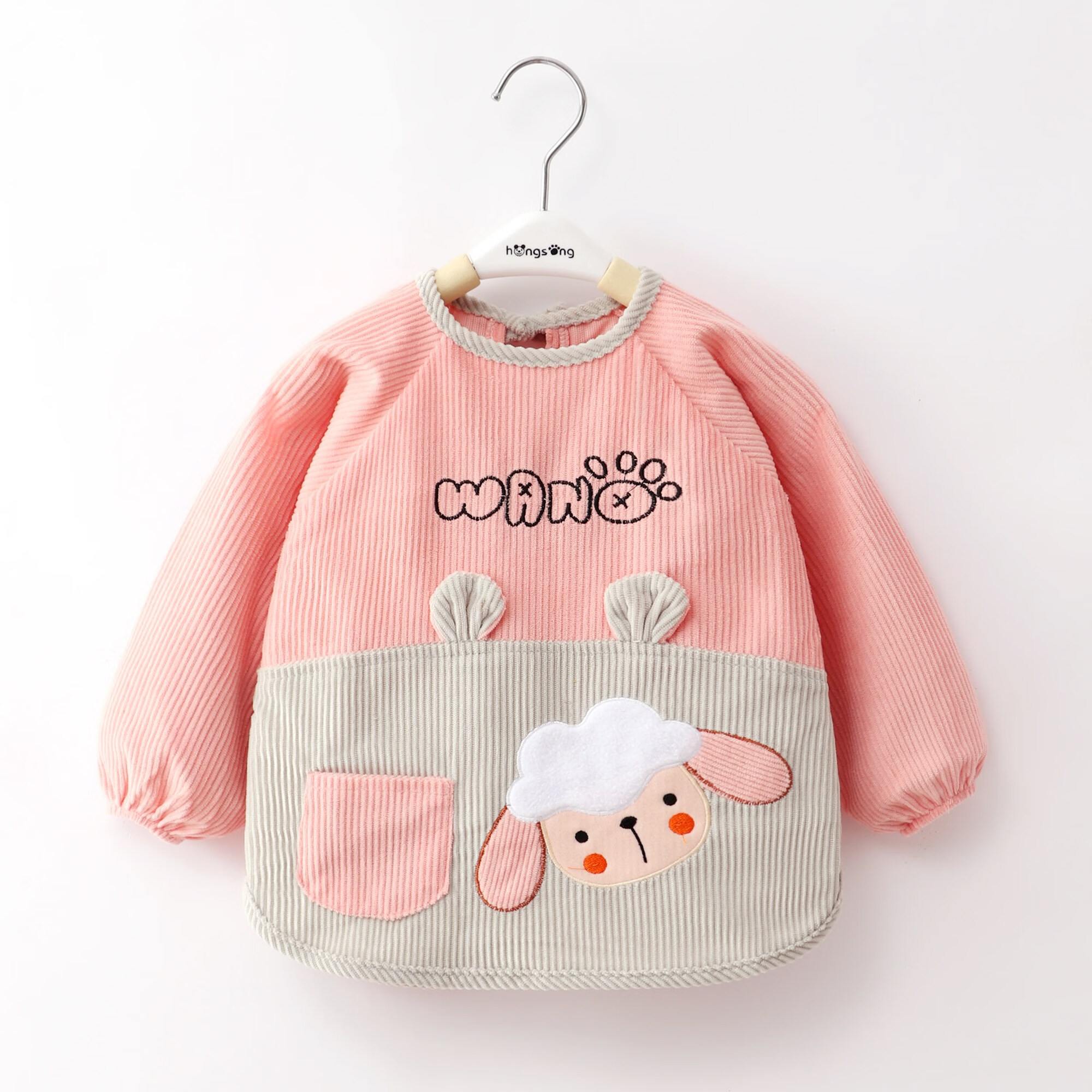 罩衣儿童婴儿围裙宝宝吃饭围兜秋冬宝宝罩衣秋冬长袖防水防油003 条绒