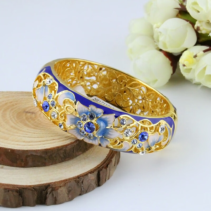 歌盼 北京景泰蓝手镯女 大宽面圆珐琅彩掐丝镂空镀金时尚复古民族风