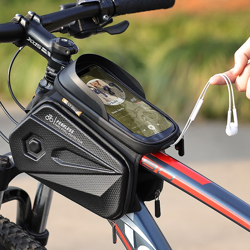 西骑者（WestBiking）自行车前梁包耐磨防水便携上管包触屏马鞍包山地车手机收纳包 碳纹款黑色