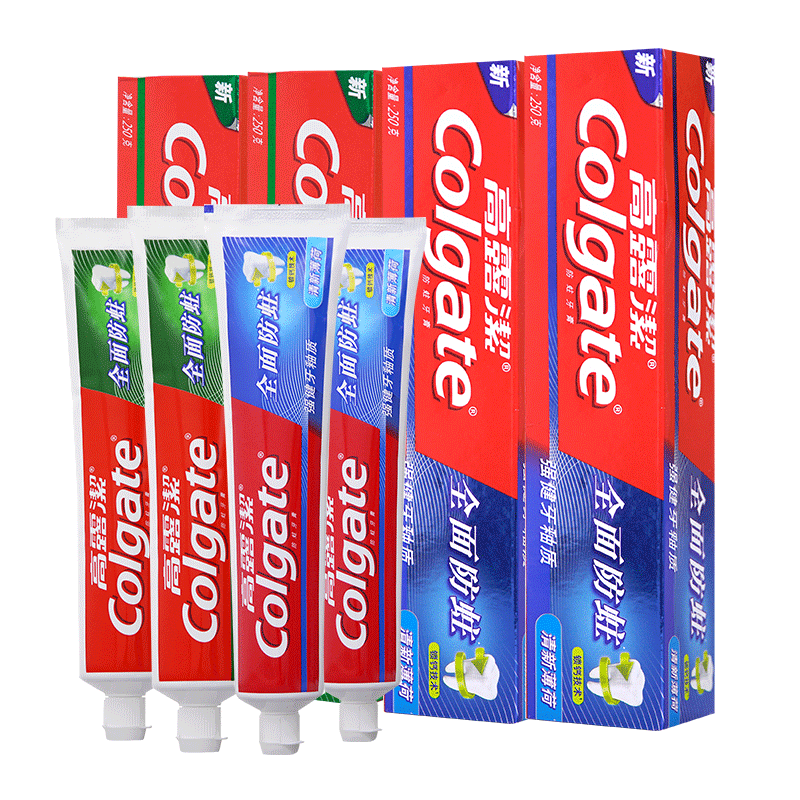 高露洁（Colgate）全面防蛀牙膏大容量4支囤货装（清新薄荷250g×2+超爽薄荷250g×2）