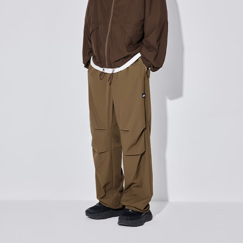 pso brand【户外系列】细格纹梭织山脉logo双褶风衣长裤 摩卡棕 mocha