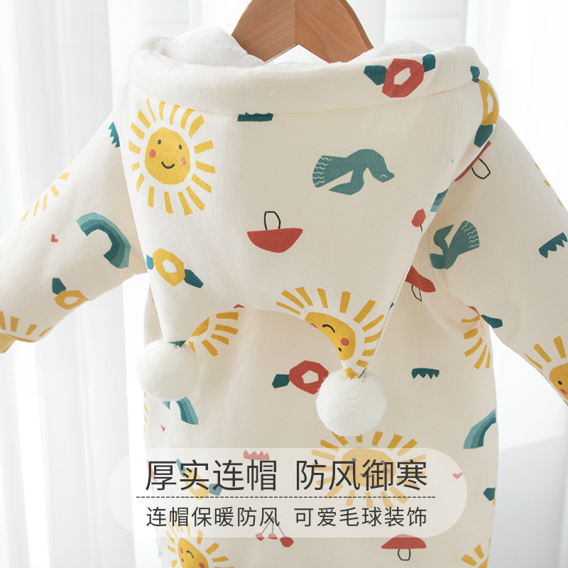 婴蓓依婴儿棉服连体衣冬季加厚加绒宝宝冬装衣服秋冬套装新生儿外出抱衣 猫咪梦乡 59cm