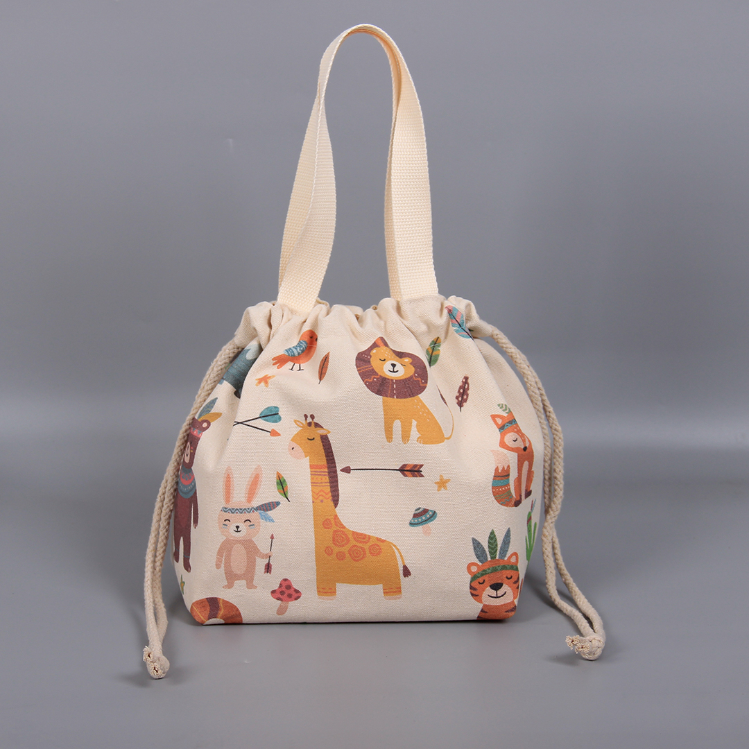 日式和风可爱帆布饭盒袋子学生抽绳束口手提便当袋保温袋便当包 日式