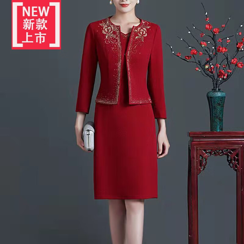 五一十一51喜婆婆婚宴时尚礼服夏天穿的喜婆婆婚宴装高贵洋气旗袍年新款婚礼妈妈结婚礼服改良连贵夫人连衣 红色 2XL 125-135斤高性价比高么？