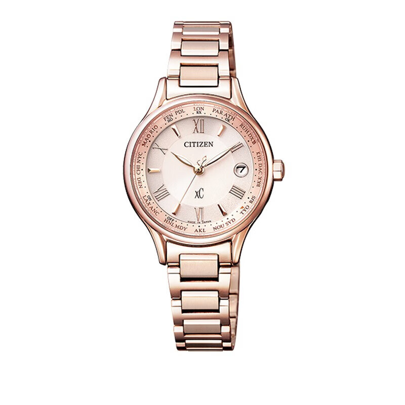 (citizen)西铁城citizen/xc系列光动能电波 玫瑰金时尚复古女士手表