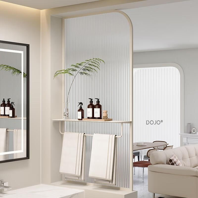 漫益卫生间半墙隔断柜客厅屏风长虹玻璃铁艺轻奢干湿分区洗手台置物架