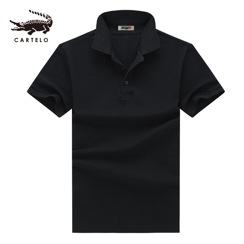 卡帝乐鳄鱼 CARTELO 珠地棉短袖保罗衫男士纯色POLO衫全棉翻领大码体恤衫潮 MDT70008 黑色 170/M