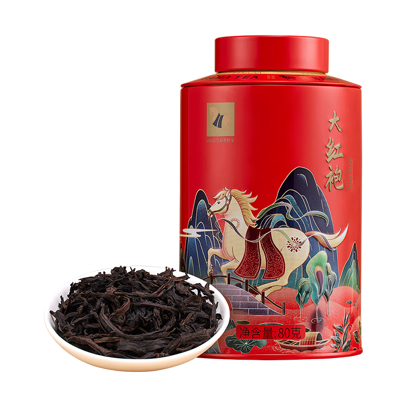 八马茶业武夷山岩茶大红袍乌龙茶欢腾茶叶自己喝罐装大红袍-80g