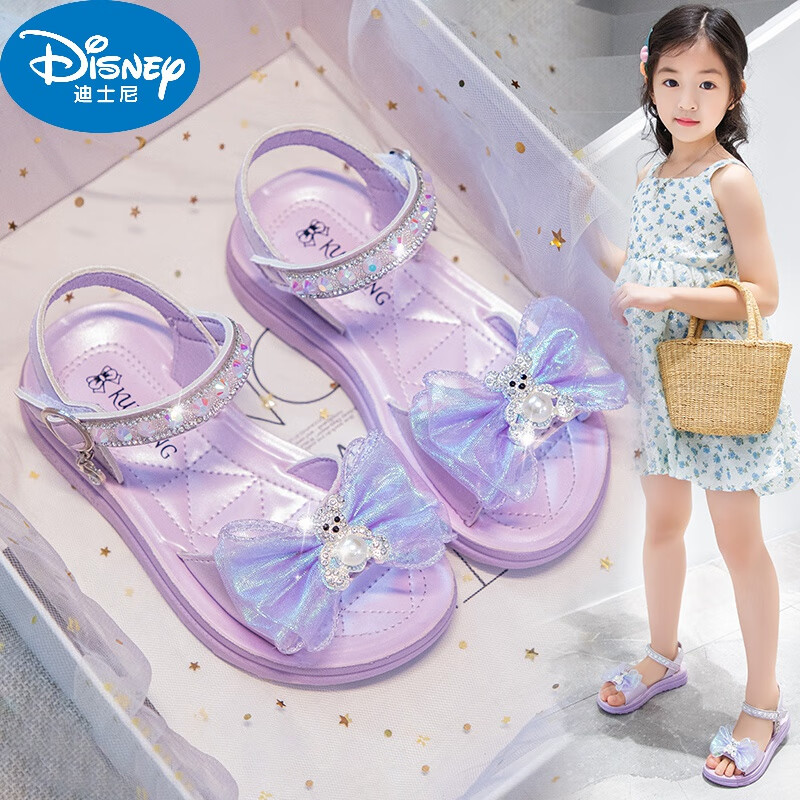 迪士尼(disney)女童凉鞋公主鞋2024夏季新款儿童鞋子小女孩软底沙滩鞋