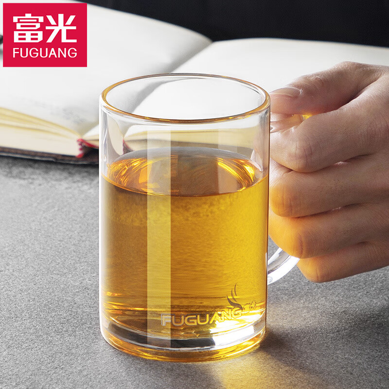 富光玻璃杯单层简约透明杯子加厚带把手泡茶杯水杯 透明380ml 380ml