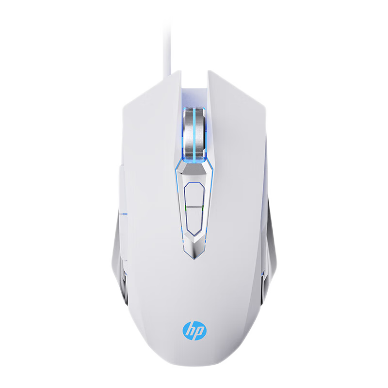惠普（HP）M220游戏鼠标USB有线鼠标自定义宏驱动4800DPI吃鸡LOL鼠标电竞游戏鼠标 白色 冰蓝光 静音版