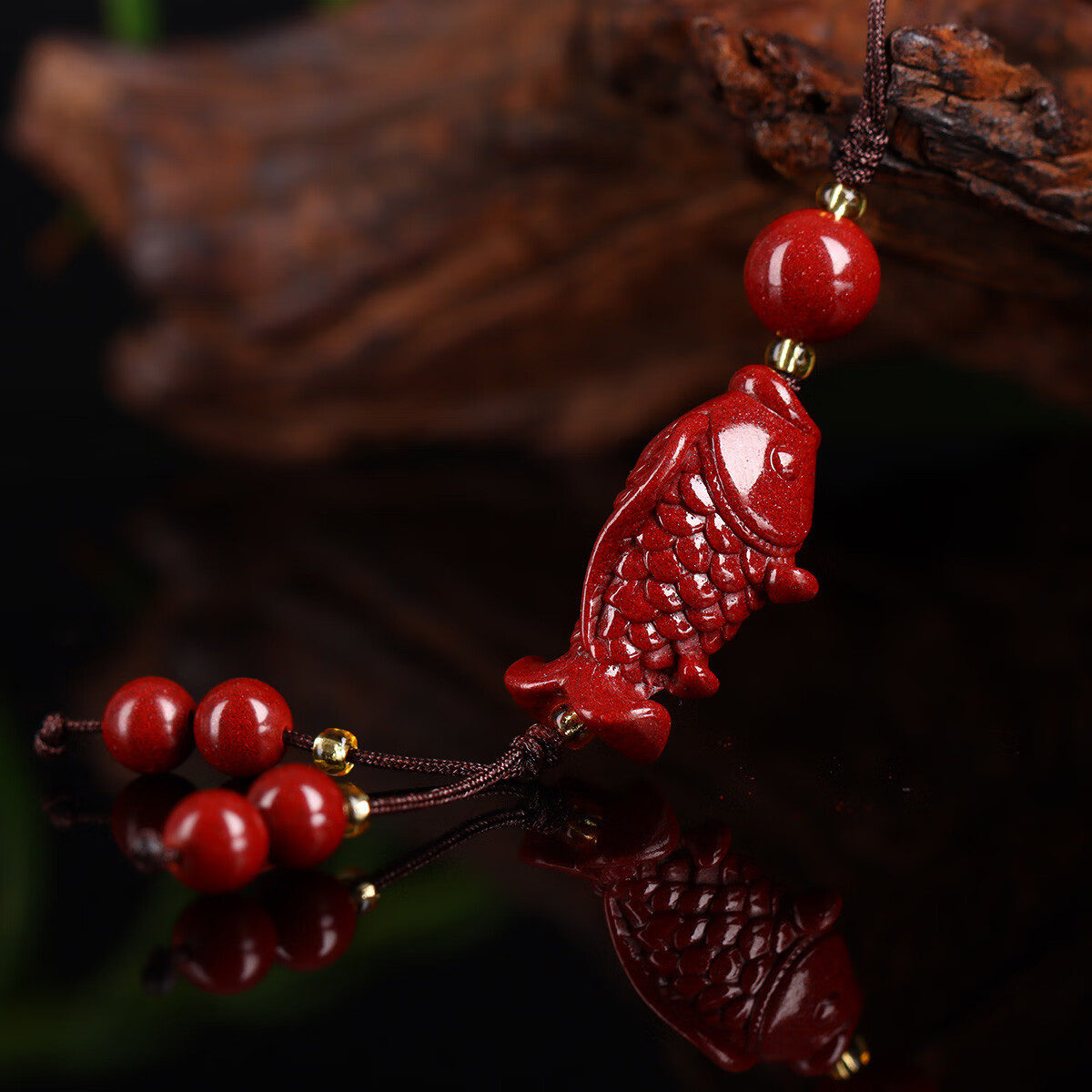 时尚个性辰砂朱砂紫金砂年年有鱼手机链包挂 年年有鱼手机链